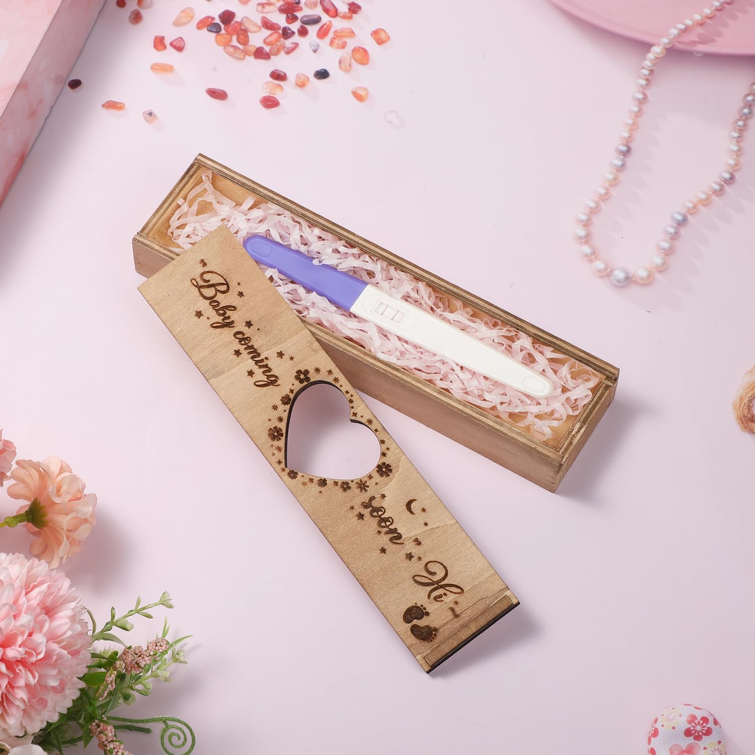 Scatola Ricordo Test Gravidanza - Legno, Forma Cuore, Per Annuncio Gravidanza E Souvenir - Foto 9