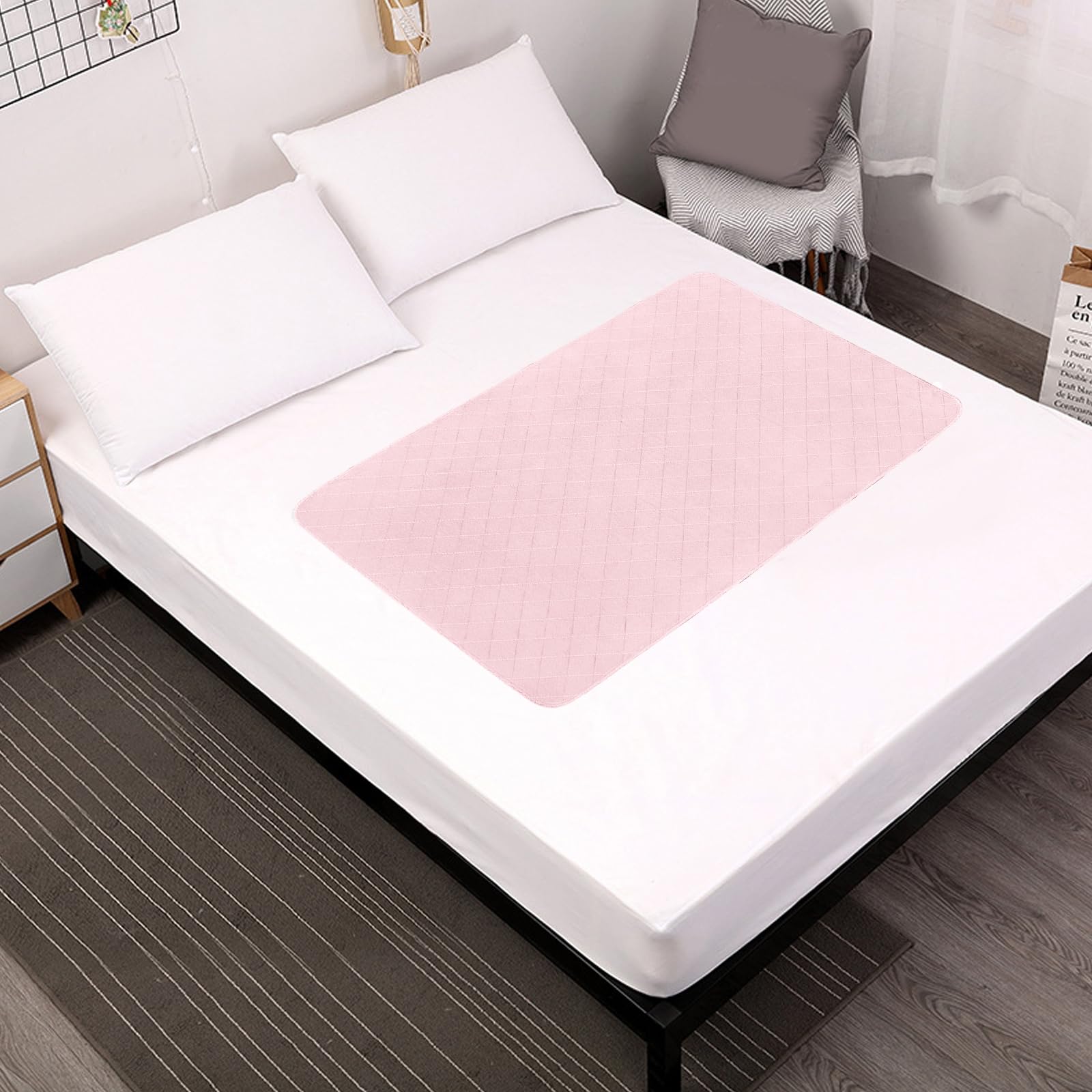 Waterproof Mattress Pad, Incontinence Bed Pads Washable, Slip Resistant Washable Underpads (52"x34"), Absorbent Reusable Protector for Bedwetting, Children, Pets, Seniors, Pink