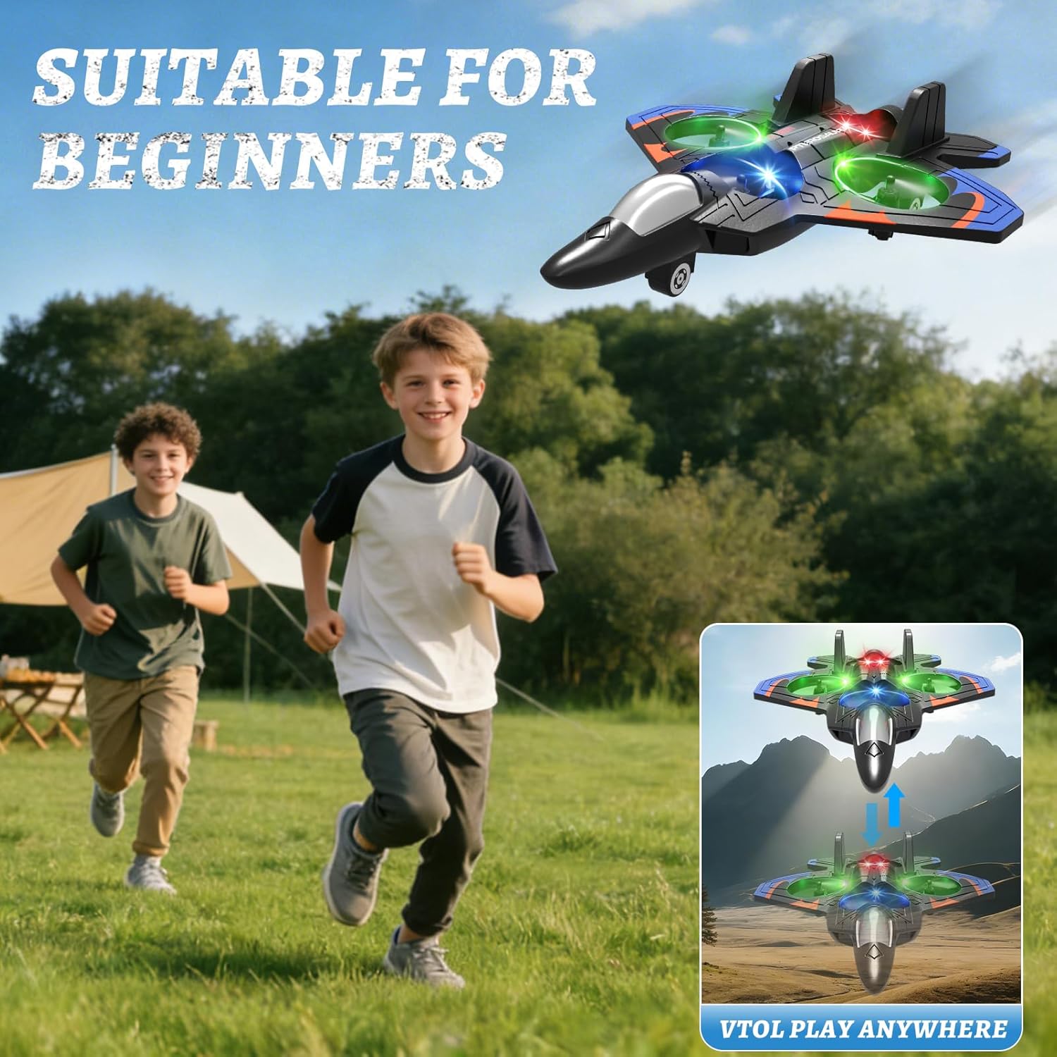 Foam Remote Control Airplanes RC Planes for Kids Adults, RC Airplane Fighter Jet with Light, 360° Flip Fighter Jet Toys, Stunt Roll, Airplane Toy Gifts for Kids Boys