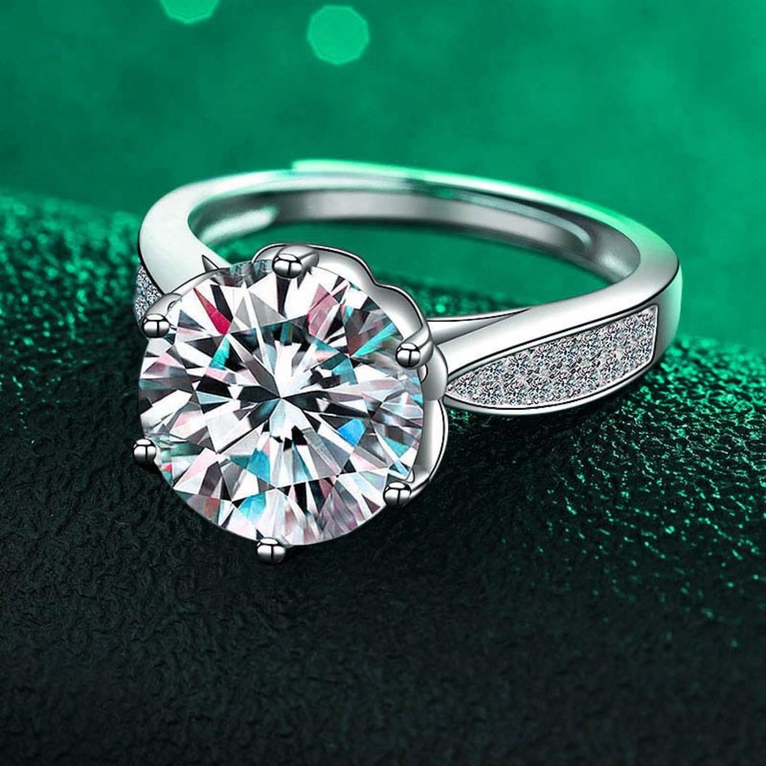 Anillo de compromiso moissanita ajustable 5 quilates for mujer, color D, VVS1, plata ley 925, diamante