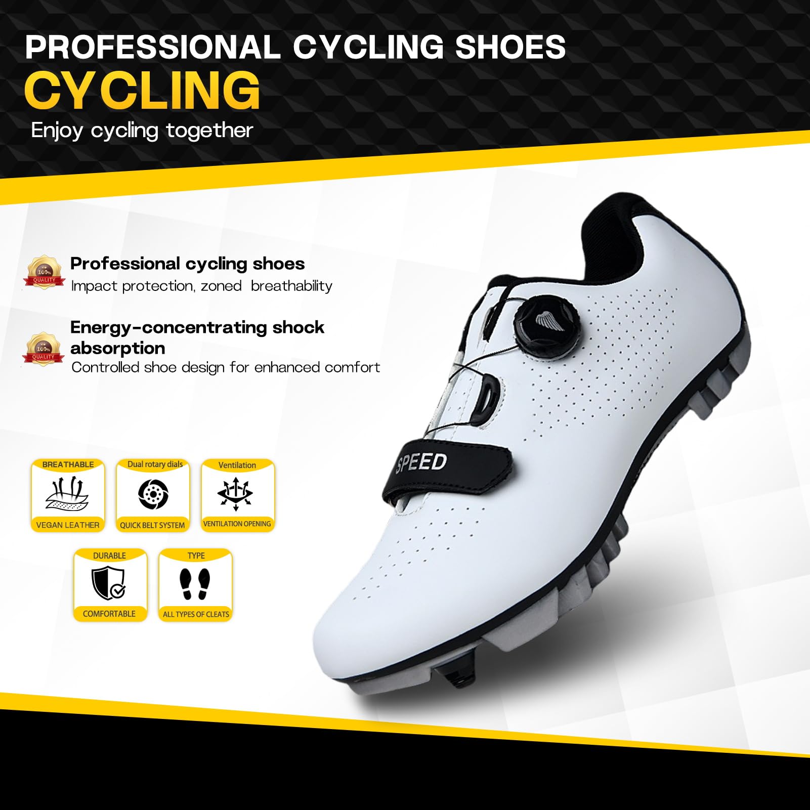 Buty Rowerowe, Męskie I Damskie Sneakers Do Bike Górskich, Odkryte Tenisówki Pro MTB Kompatybilne Ze Wszystkimi SPD, Bicycle Shoe Unisex Z Systemem Sznurowania Quick-Rotate