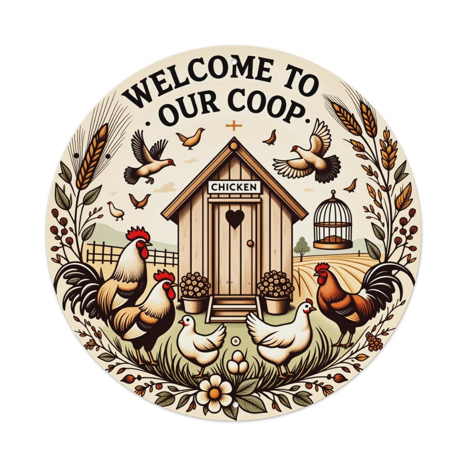 Chicken Coop Welcome Sign Pattern Metal Tin Sign Vintage Garden Bedroom Cafe Bar Man Cave Home Wall Decor Metal Poster 8x8 inches