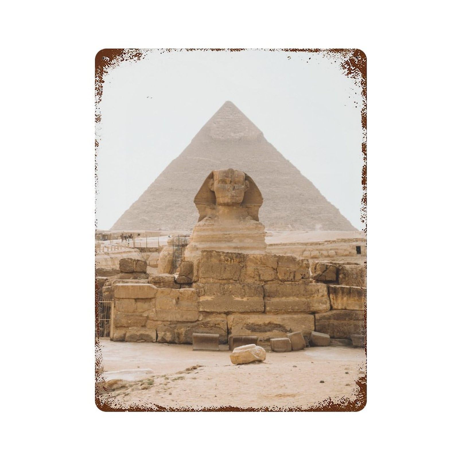 Garage Style Egypt Giza Pyramids Desert Aged Metal Wall Plaque 15.7"x11.8", Farmhouse Wall Decor for Bar And Workshop