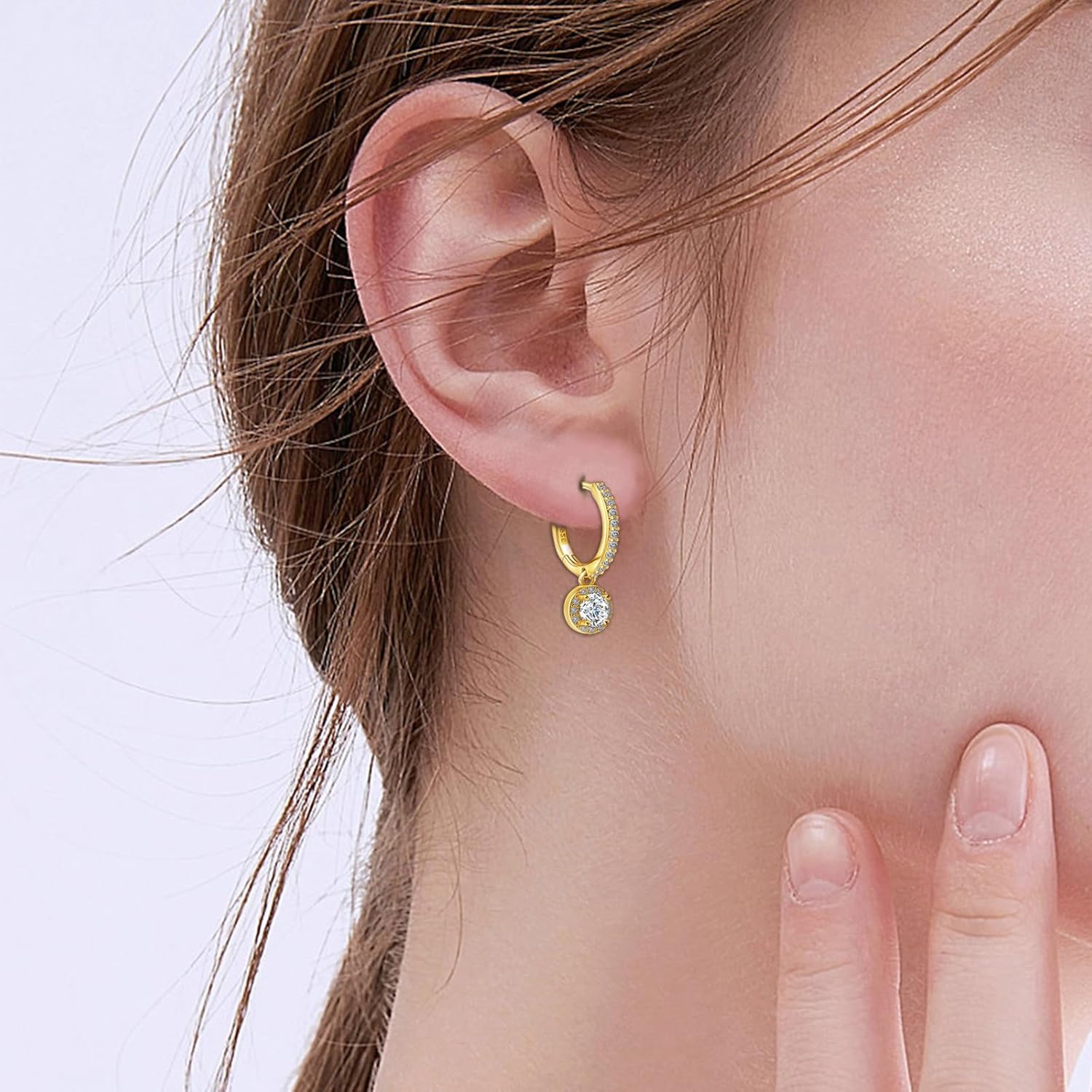 Sterling Sliver Hoop Earrings with Round Cubic Zirconia Dangle for Women Fashion Lightweight Trendy Hoop Earrings for Women for Sensitive Ears - Image 3