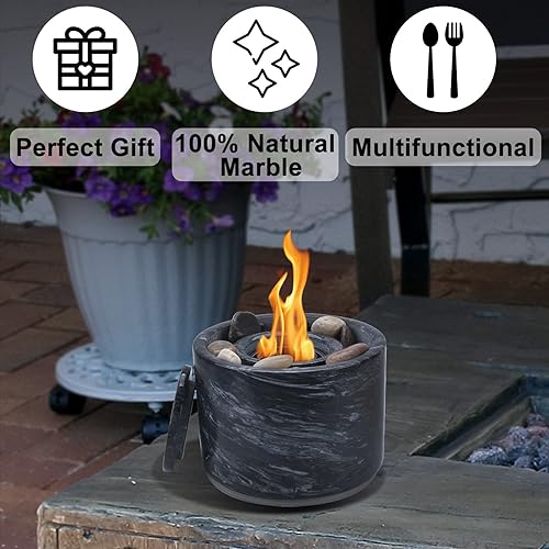 Miniatura 2 de RUOJAS Cuenco para hoguera de mesa, chimenea portátil para interiores y exteriores, mini hoguera personal de mármol para mesa, chimenea de