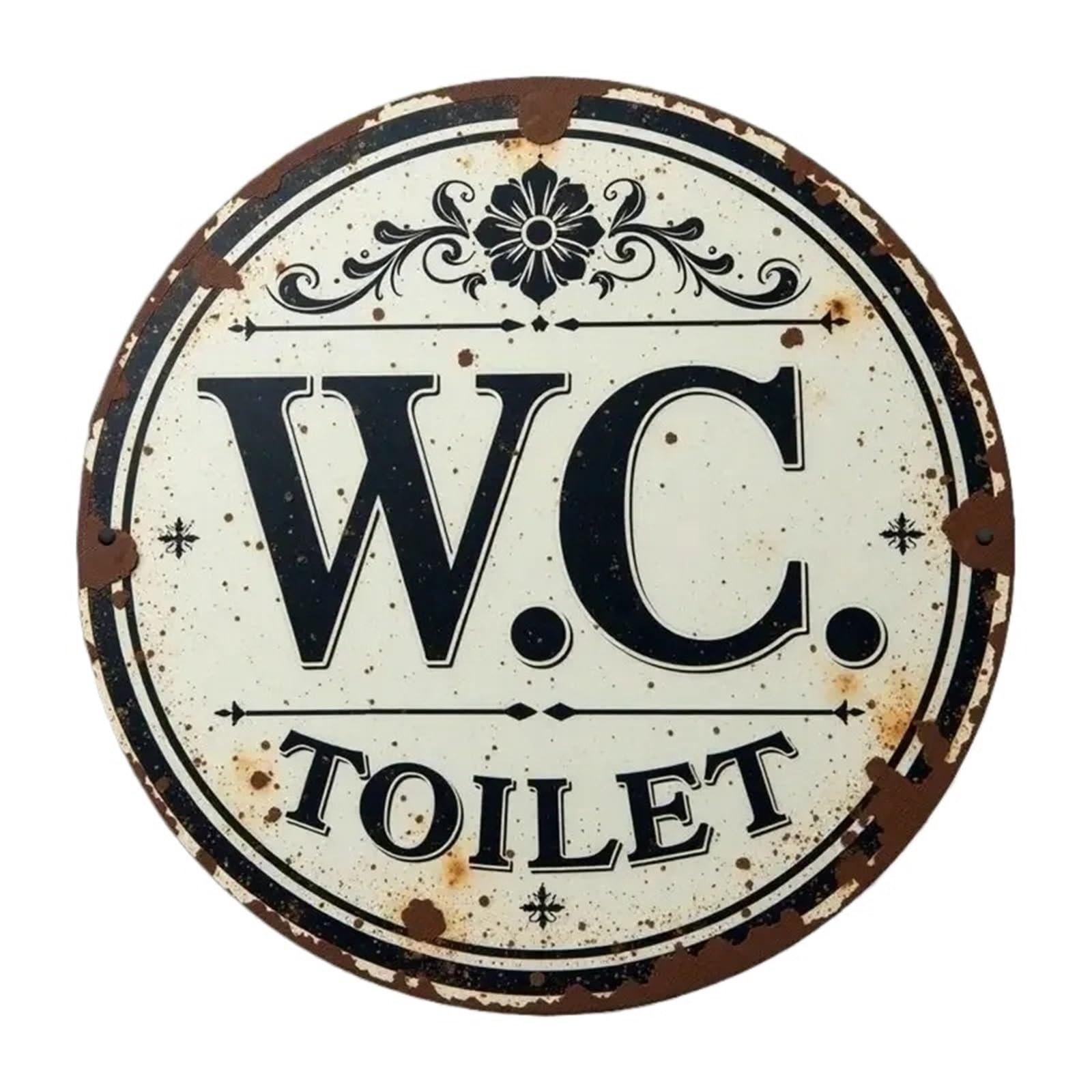 Toilet Sign Vintage Round Iron Sign Rustic WC (Toilet) Decorative Plaque With Ornate Floral Design, Ideal For Home
