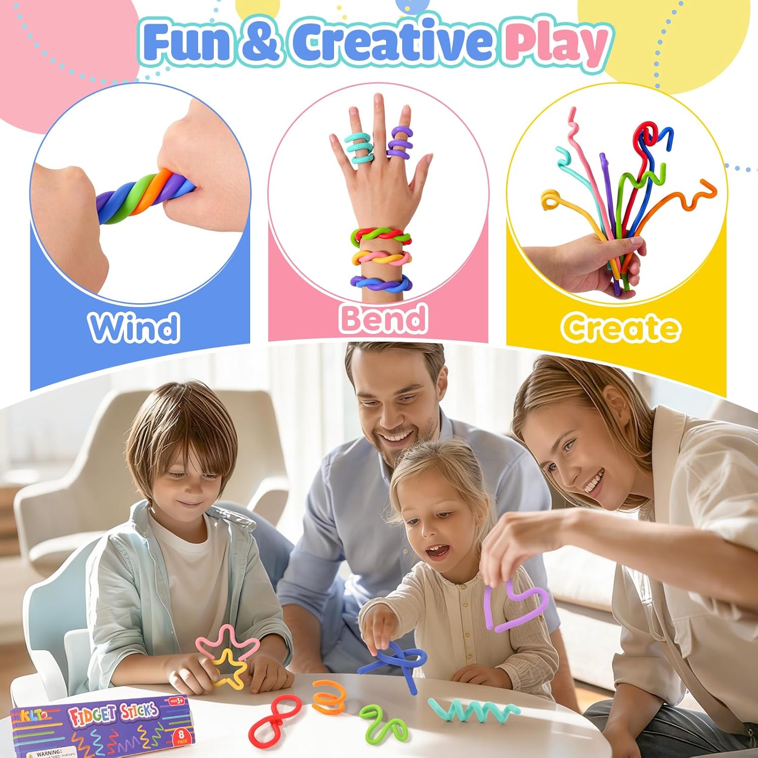 Sensory Toys Fidget Sticks for Kids: 8 Pack Creative Silicone Fidget Sticks - Sensory Toys for Autism ADHD Stress Relief - Quiet Desk Fidgets for Classroom Prizes - Calm Down Travel Airplane Toys