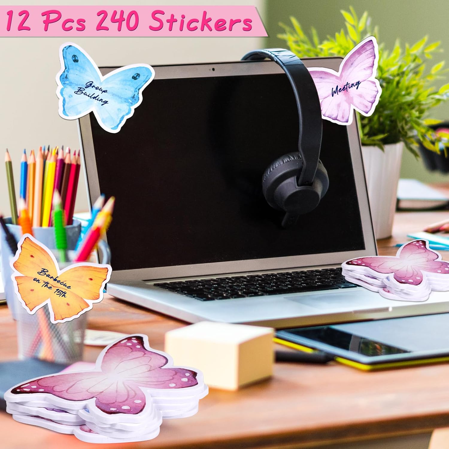 12Pcs Butterfly Shaped Sticky Notes Pads, 240 Sheets Cute Butterfly Small Post Self Stick Notes, Self-Adhesive Removable Memo Pads Adults Kids School Office Plan Reminder Stationery Supplies - Image 7