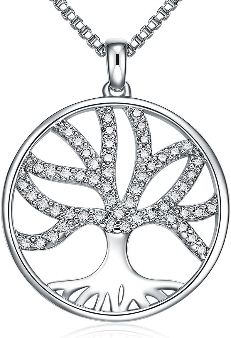 Family Tree of Life Pendant Necklaces for Women,Circle Charm Jewelry for Mothers Day Gifts