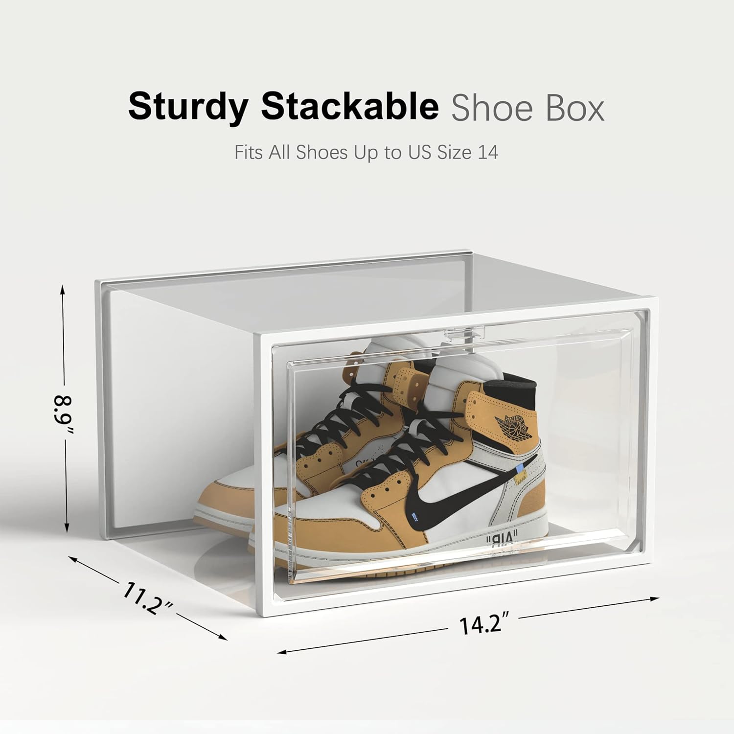 SEE SPRING 6 Pack Shoe Storage Box, Clear Plastic Stackable Shoe Organizer for Closet, X-Large Shoe Containers Bins Holders for Display Sneaker Fit up to Size 14 (Clear)
