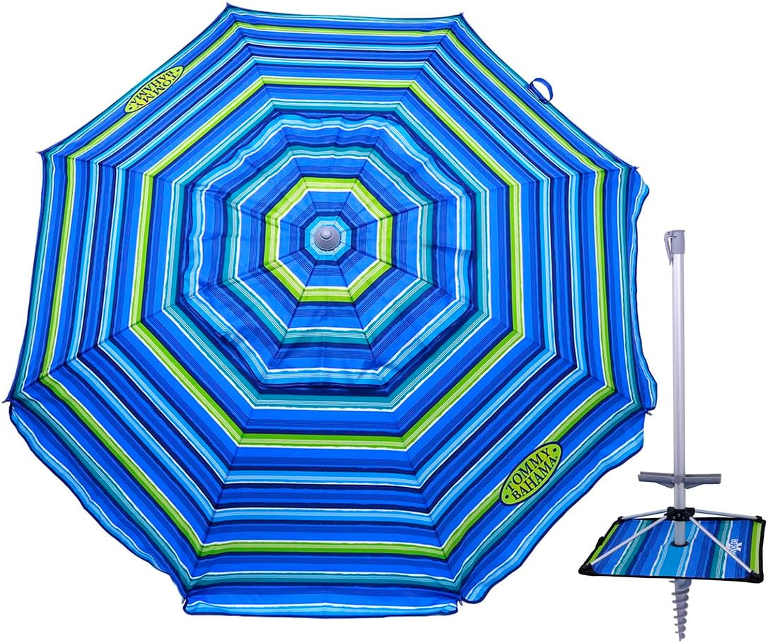 7 ft Fiberglass Beach Umbrella for Sand with Integrated Anchor