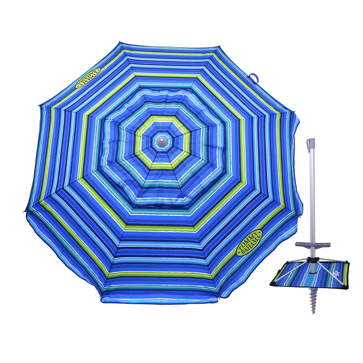 Tommy Bahama 7 ft Fiberglass Beach Umbrella for Sand with Integrated Anchor
