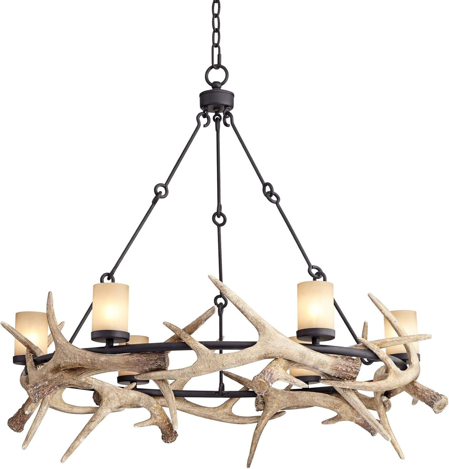 Franklin Iron Works Antler Lodge Black Large Round Chandelier 36 3/4" Wide Natural Country Cottage Core Rustic LED Woven Deer Horn 6-Light Fixture Dining Room House Island Entryway Bedroom