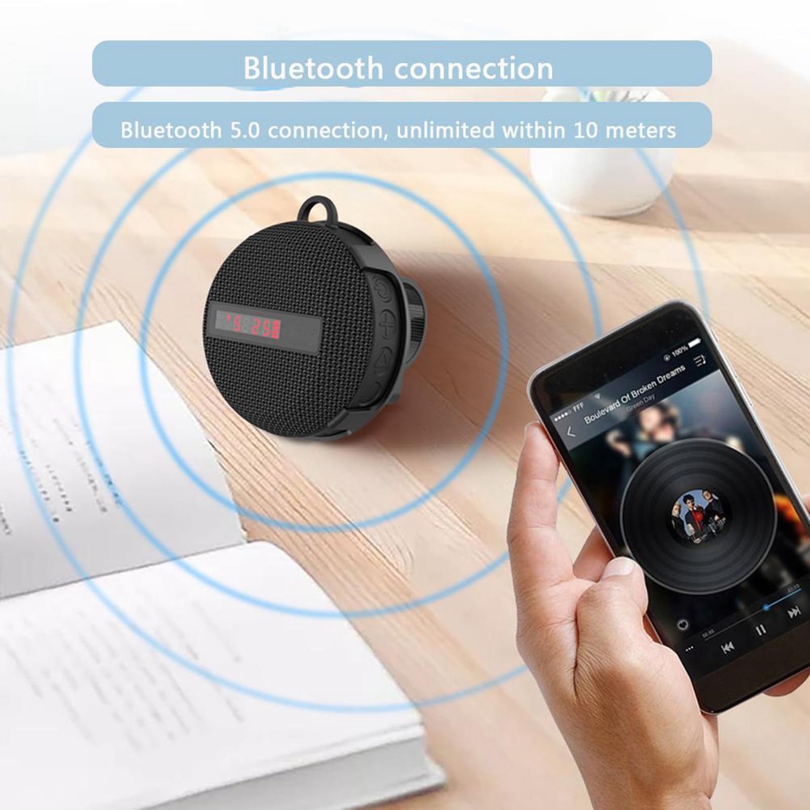 Keenso Altoparlante Bluetooth da Ciclismo, Altoparlante Bluetooth Wireless Portatile con Audio Bluetooth 5.0 IPX6 Piccolo Altoparlante Impermeabile per Bici (Black)