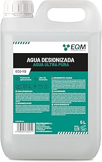 EQM - ECO-112 - Agua Desionizada Ultra Pura - 5L - Agua Desmineralizada - Evita la formación de Cal - Muy Baja conductividad - Multitud de utilidades