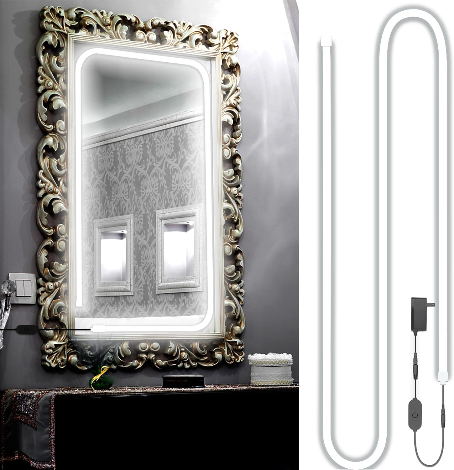 LED Vanity Mirror Lights, Hollywood Style Make up Lighting, 10FT/6000K/Dimmable/12V Adapter/Self-Adhesive Strip Lights for Mirror, Lighting for Makeup Vanity Table & Bathroom Mirror