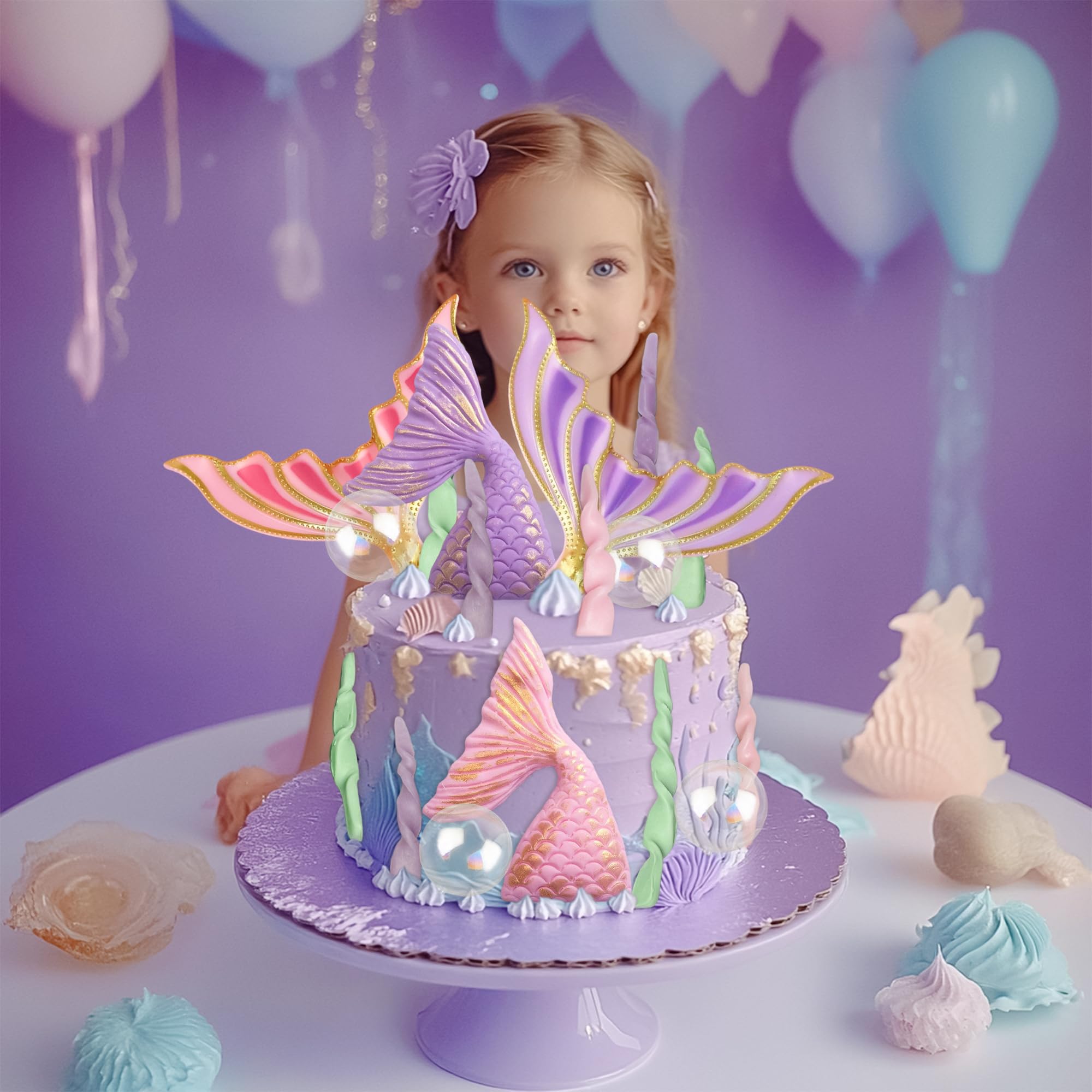 Mermaid Cake Topper Under the Sea Cake Decoration Seashell Cake Topper Mermaid Tail Cake Toppers Mermaid Party Supplies - Image 3