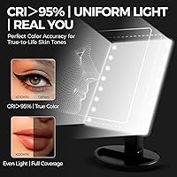 Vista 4 de KOOKIN Espejo de maquillaje iluminado con 16 luces LED, rotación de 180 grados, espejo iluminado con pantalla táctil, brillo ajustable, espejo