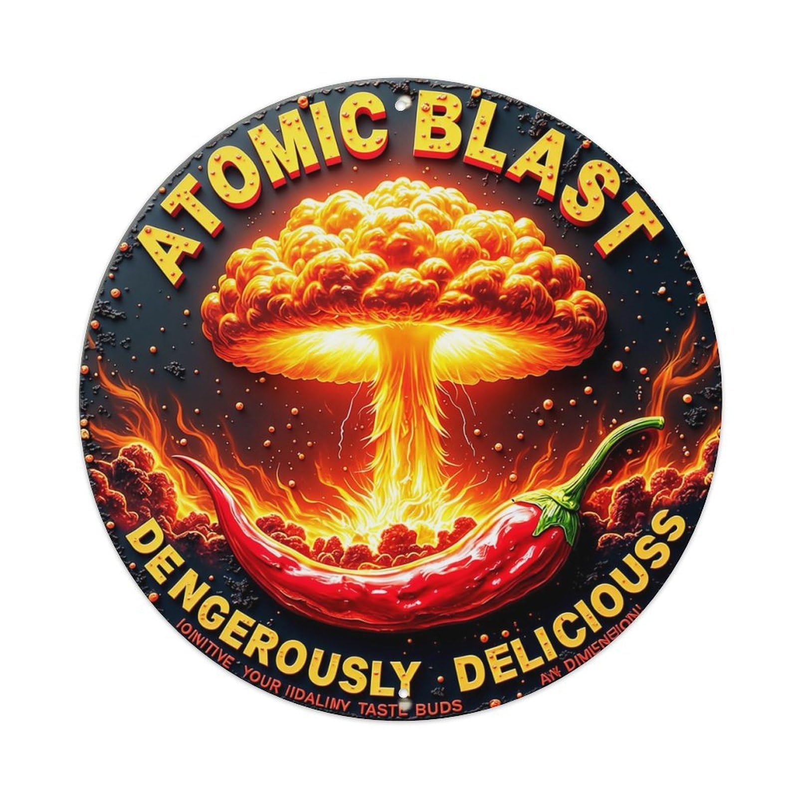 Jdyaojiesheng Vintage Atomic Blast Chili Explosion Fire Round Tin Sign Retro Metal Wall Decor Metal Poster, Home Bar Garage Farmhouse Cafe Wall Art Decoration 8X8inch