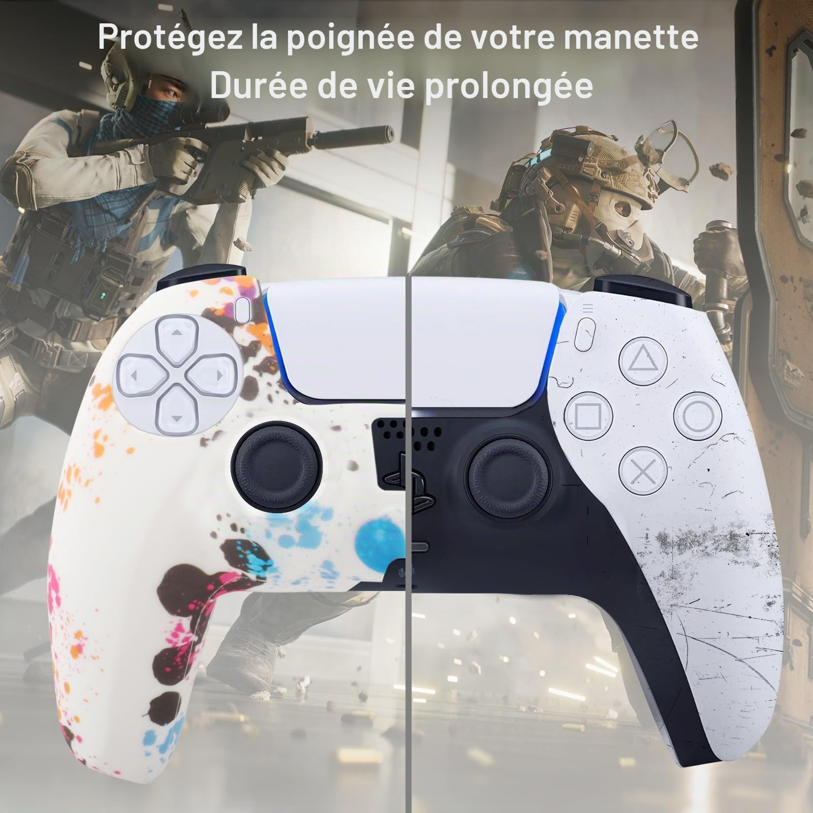 Lot de 2 coques de protection antidérapantes en silicone pour manette de PS5 avec 8 capuchons de pouce - Colorés