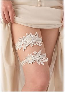 2 Pieces Bridal Wedding Garter Set for Bride with Stretchy Soft Lace Band