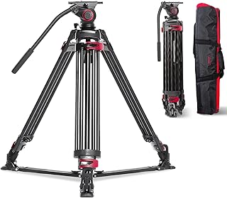 miliboo MTT609A Heavy Duty Aluminum Fluid Head Camera Video Tripod for Camcorder/DSLR Professional Monopod Tripod Stand 66.5 inch Max Height with 15 kilograms Max Load and Ground Spreader Design