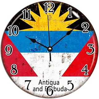 Country National Decorative Wall Clock Antigua and Barbuda Flag PVC Wall Clock Antigua and Barbuda Clocks for Wall Battery Operated Silent Clock for Living Room 12x12in