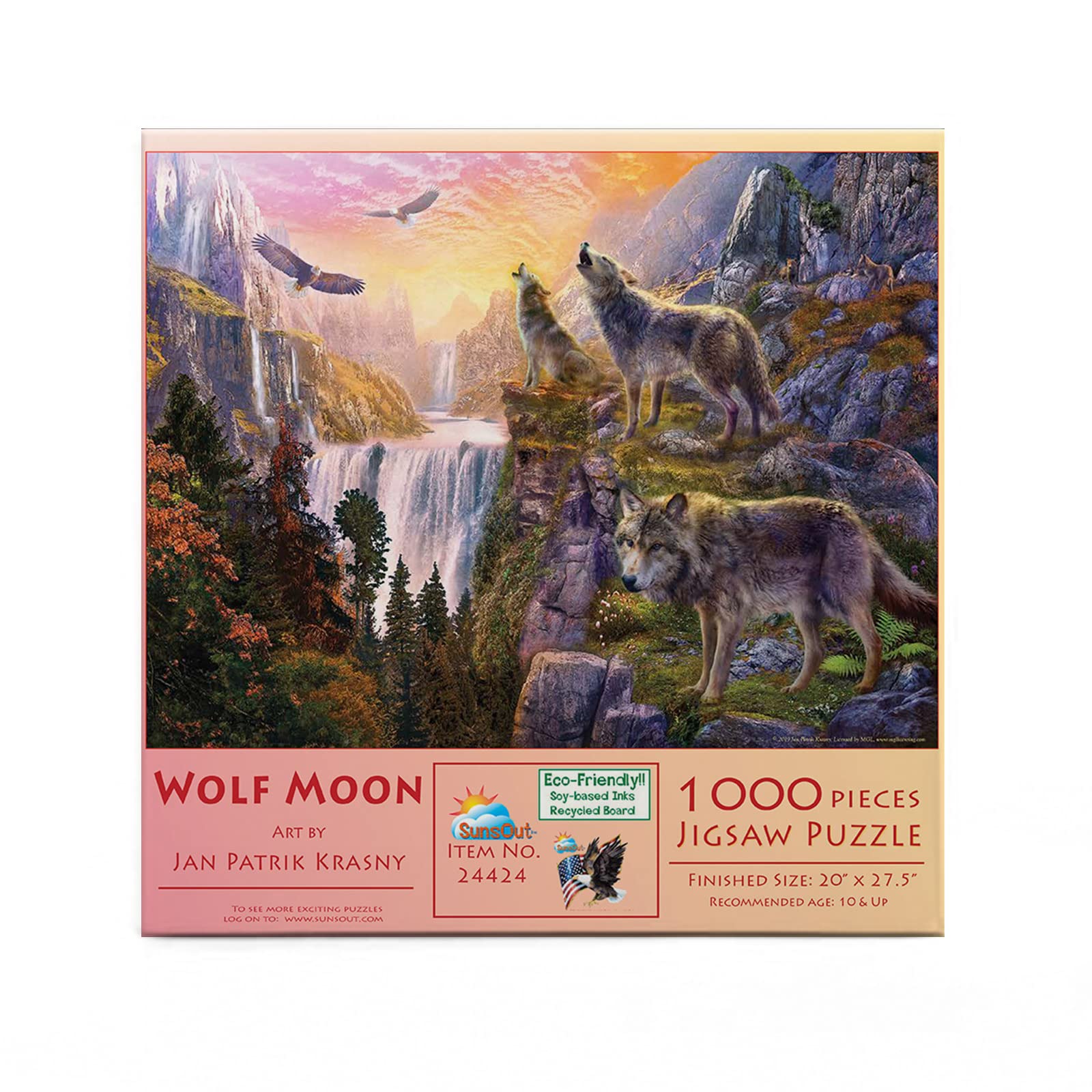 SUNSOUT INC - Wolf Sun/Wolf Moon - 1000 pc Jigsaw Puzzle by Artist: Jan Patrick Krasny - Finished Size 20" x 27" - MPN# 24424