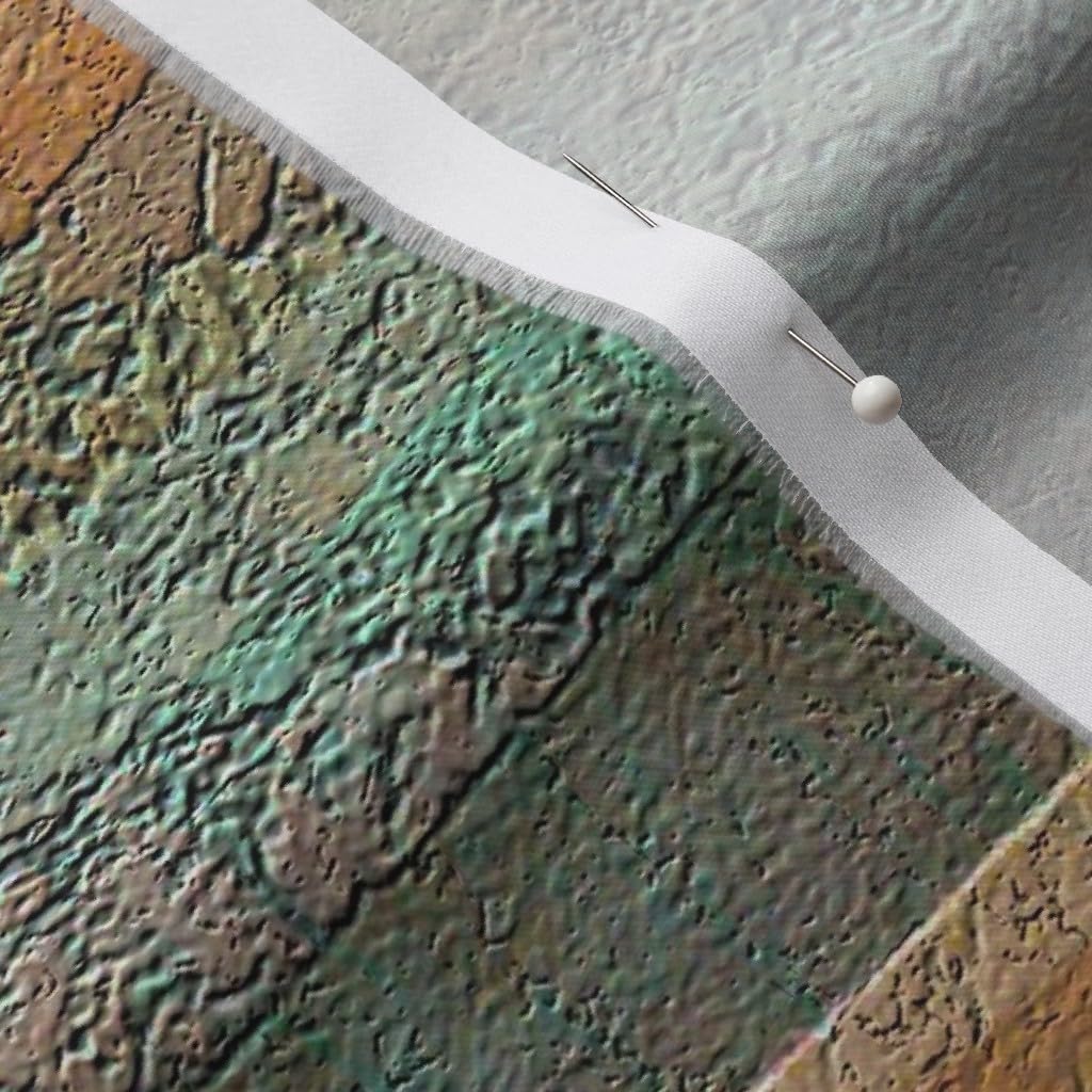 Spoonflower Fabric - Abstract Landscape Travertine Look Sandstone Coral Orange Teal Green Printed on Organic Cotton Sateen Fabric by The Yard - Sewing Quilting Apparel Home Decor