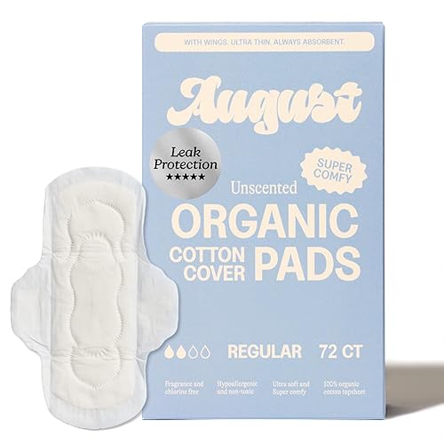 August Regular Cotton Menstrual Pads, 72-Pack Ultra Thin Pads with