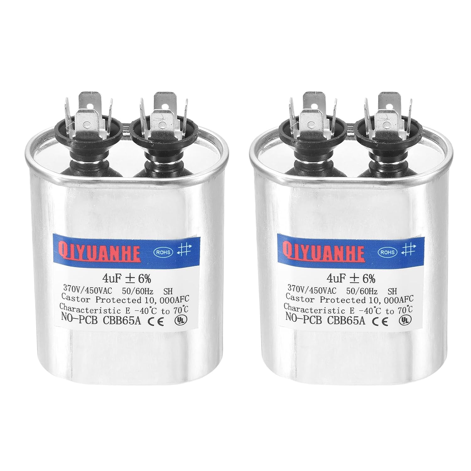 QUARKZMAN 2 шт. CBB65 4 мкФ 370/450 В Овальный пусковой конденсатор для электродвигателей переменного тока, пусковых устройств сис