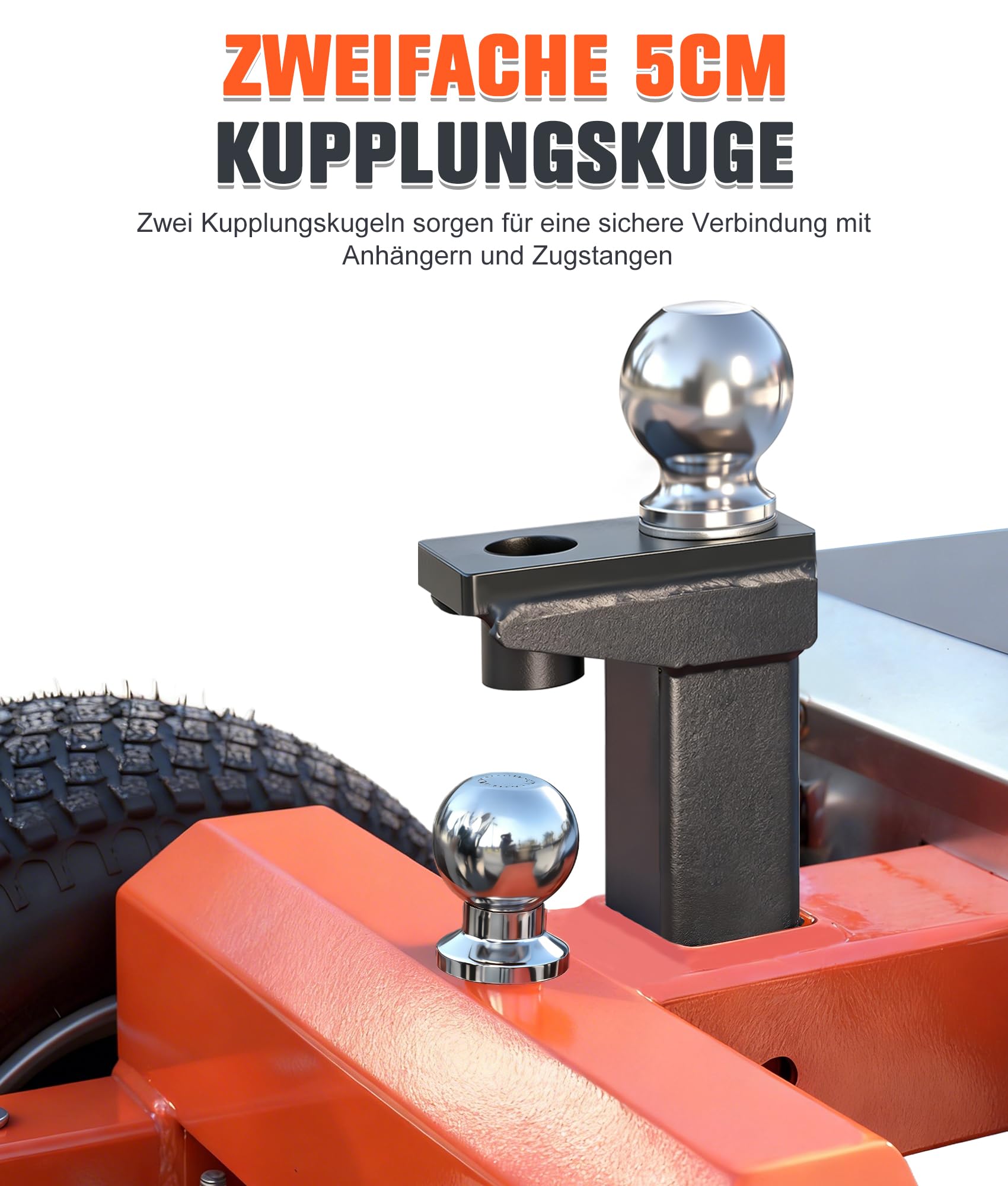800W Elektrischer Bollerwagen, Elektrischer Anhänger Dolly Max Traglast 3450Kg, 510Kg Zungengewicht, 48V Anhänger Dolly mit einer Kupplungskugel von 5.08&5.87CM für Wohnmobile, Spielzeugträger, Autoan
