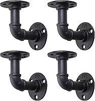 MUZIK 4-Pack Heavy Duty Black Pipe Floating Shelf Brackets - Rustic L-Shaped Iron Shelving Supports for DIY Vintage Shelves (4x4 Inch)