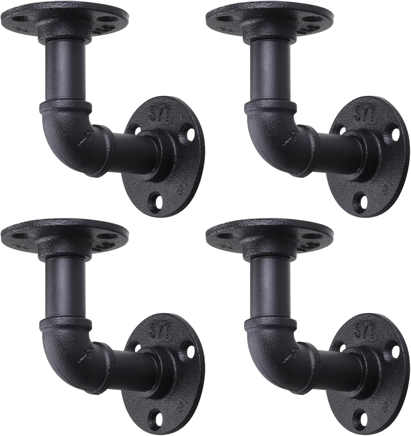 MUZIK 4 Pack Pipe Shelf Bracket - Rustic L-Shaped Shelving Support for Wall Mount Floating Industrial Shelves - Vintage Black Iron Finish DIY Pipe Shelf (4*4 Inch)