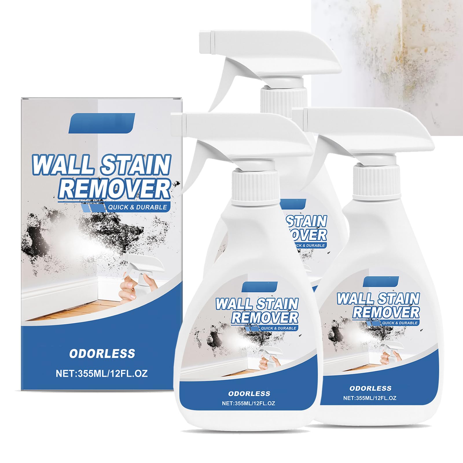 Spray limpiador de pared para el hogar, quitamanchas y limpiador para paredes blancas, protección a largo plazo sin dañar la pared, quitamanchas de pared, para azulejos de baño y cocina (3 unidades)