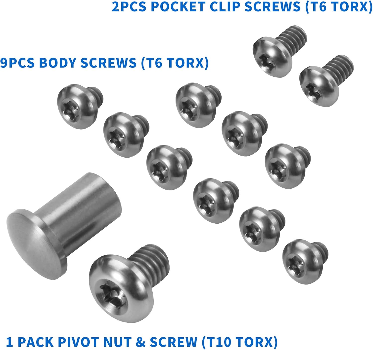 13-Piece Titanium Screw and Pivot Kit, Deep Carry Pocket Clip, Thumb Stud and Omega Spring for Benchmade 535 Bugout, Mini Bugout 533 and Bailout 537, Hardware Combo Set, Titanium Primary Color