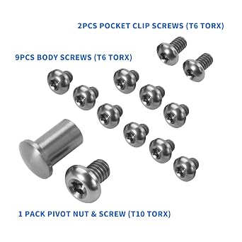 13-Piece Titanium Screw and Pivot for Benchmade 535 Bugout, Silver | Includes Pivot, Pocket Clip Screws and Handle Hardware for Mini Bugout 533 and Bailout 537, Complete Replacement Hardware Set