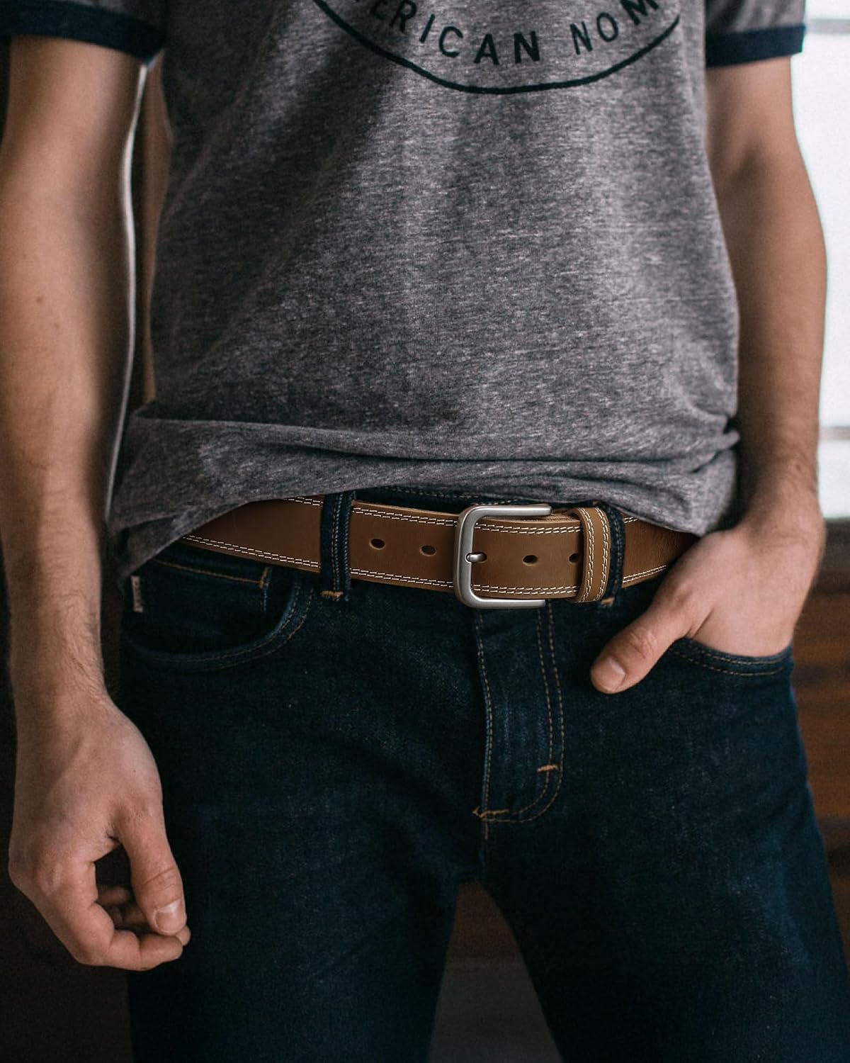 CHAOREN Mens Belts Casual for Jeans - Full-Grain Leather, Durable Cowhide image 5