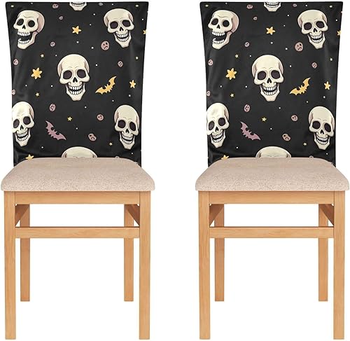 Miniatura 2 de Halloween White Skulls Yellow Stars Decorative Dorm Desk Chair Cover for Family Gatherings Washable Dining Room Chair Covers Protector para sillas