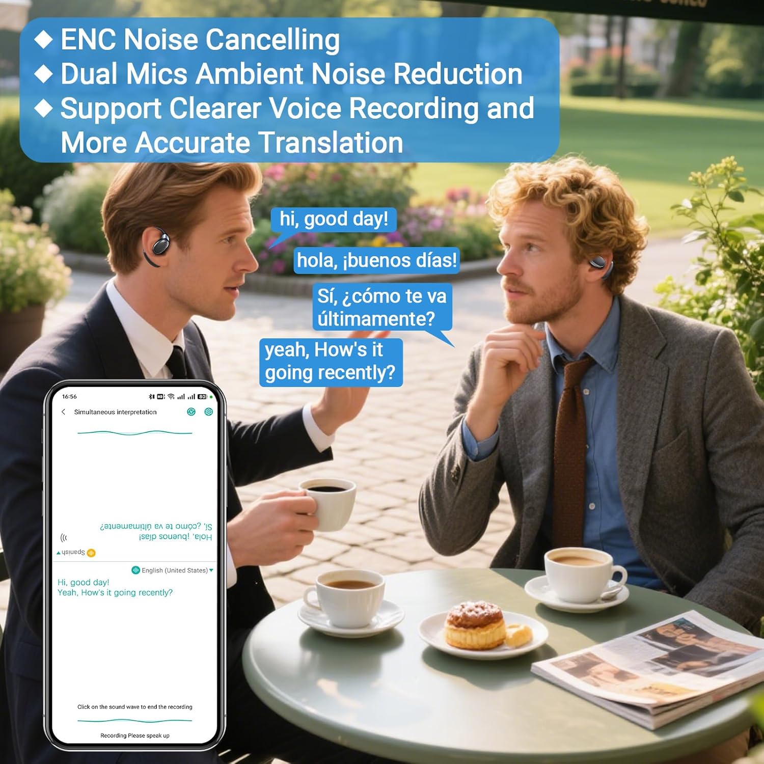 AI Translation Earbuds Wireless Bluetooth - 150 Languages Open-ear Headphones Translator for iPhone and Android 3-in-1 Real Time Translating Device for Travel Business Learning with Charging Case