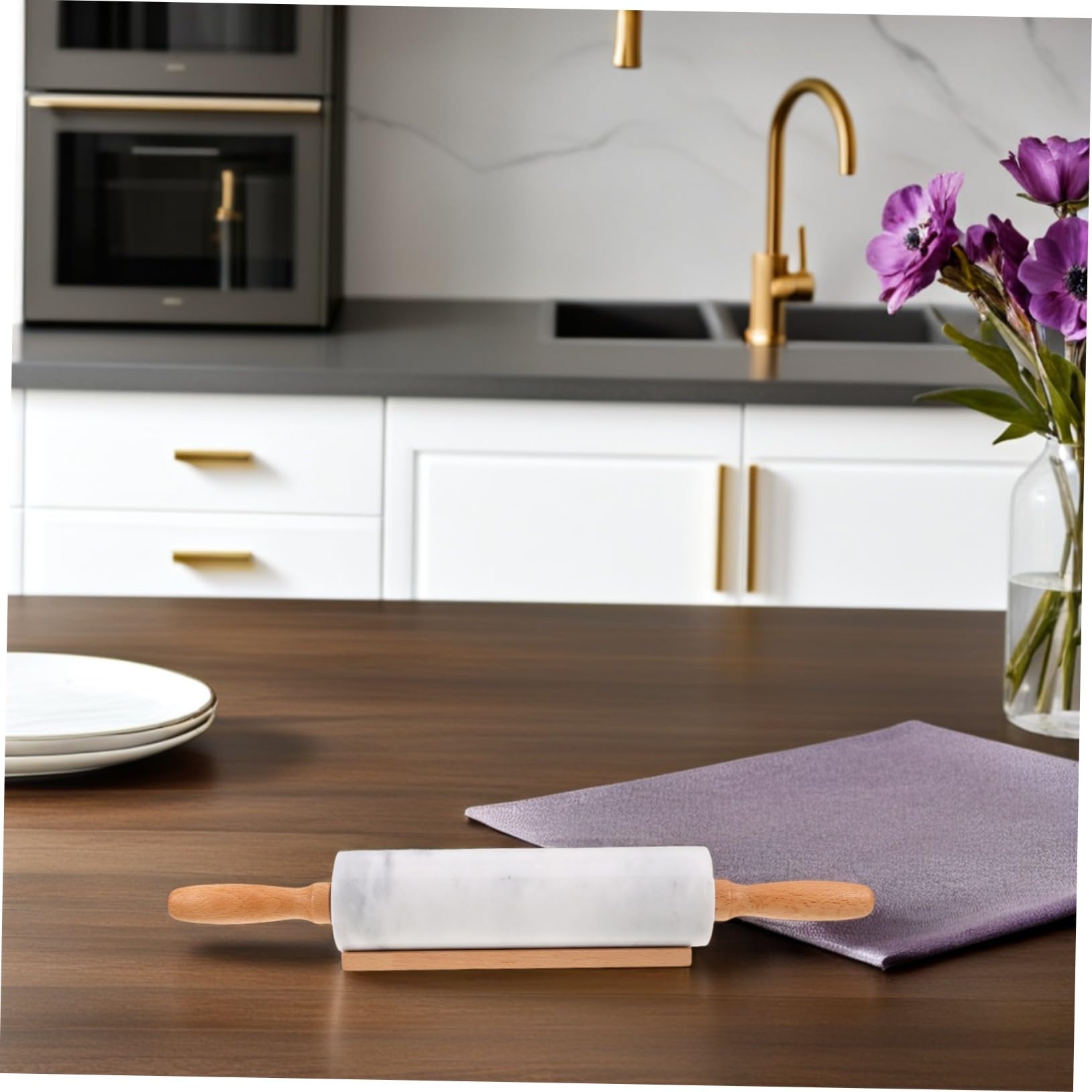 VILLCASE 3 Piezas Rodillos de Mármol para Masa Antideslizantes y Ergonómicos Herramienta de Cocina para Repostería Pizza Pan y Fondant Pequeño Uso Doméstico y Profesional