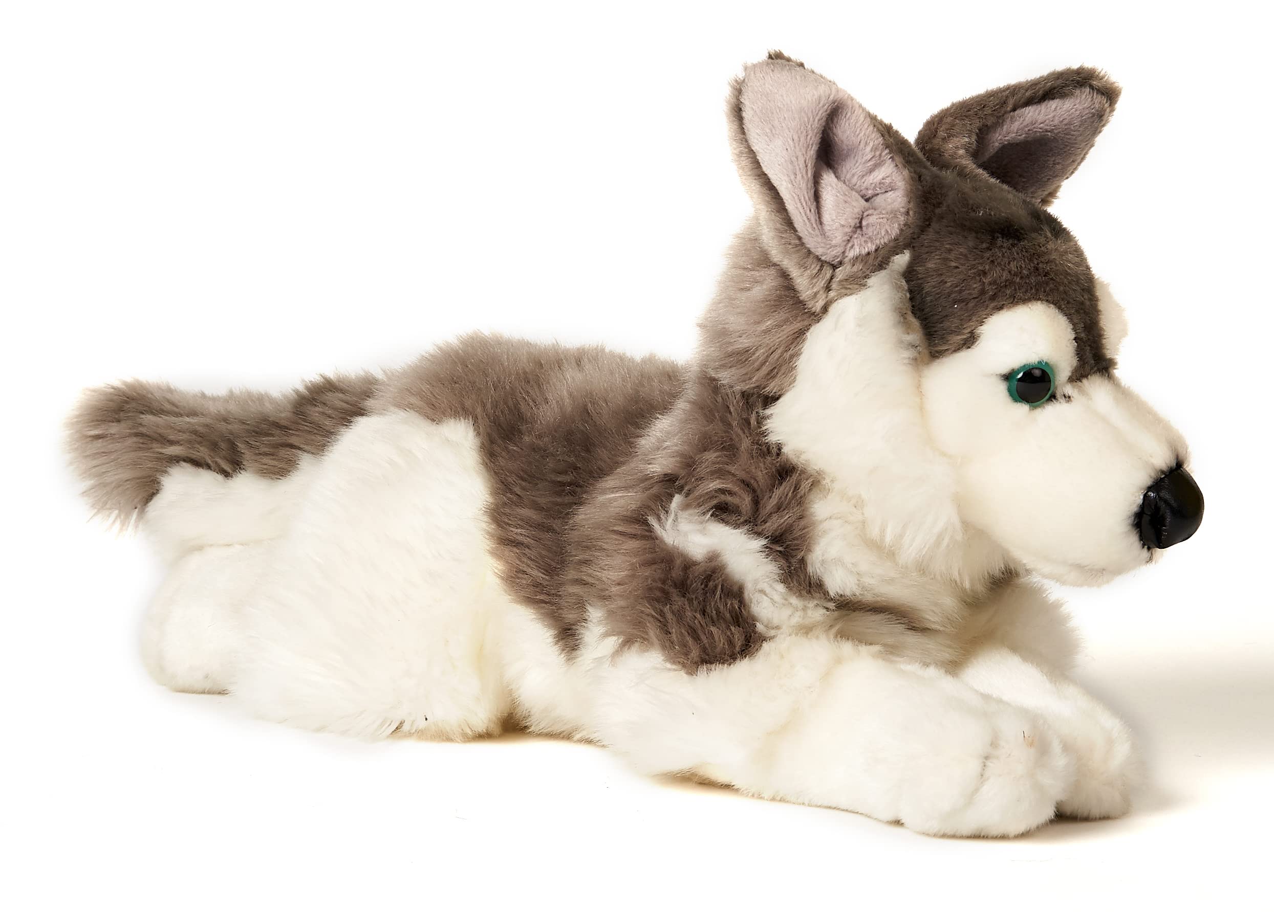 Uni-Toys Husky grigio, sdraiato, 43 cm (lunghezza), cane di peluche, animale domestico, peluche