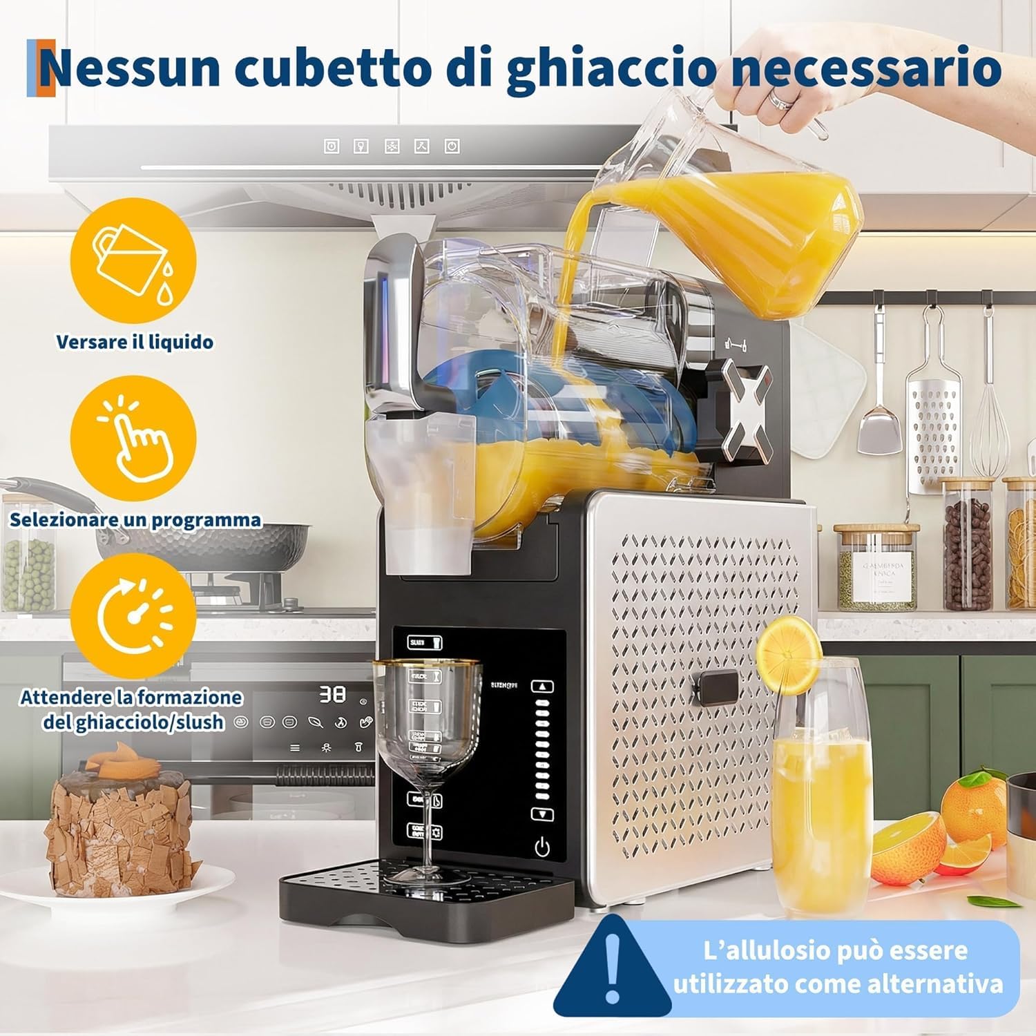 Máquina para Hacer Granizados 1.9L – 200W Máquina de Helados con 5 Programas, Máquina Slushie con Mantenimiento de Frío 12h, Autolimpieza y Bandeja de Goteo 400ml, para Cócteles y Batidos