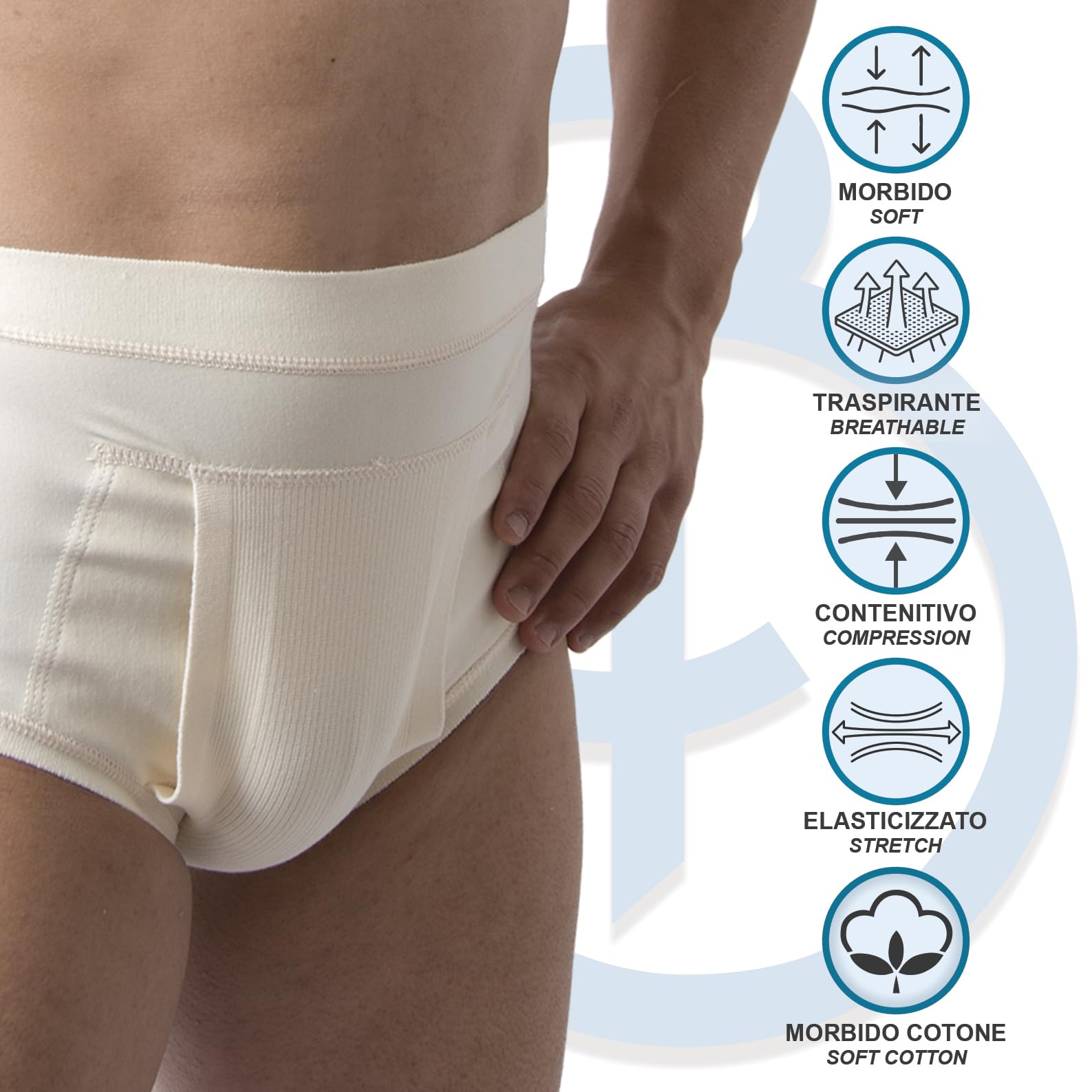 Beman 651 - Slip Erniario Inguinale Uomo Contenitivo a Compressione Media Rinforzo Interno in Cotone Predisposizione Pelota per Contenimento Ernia Inguinale