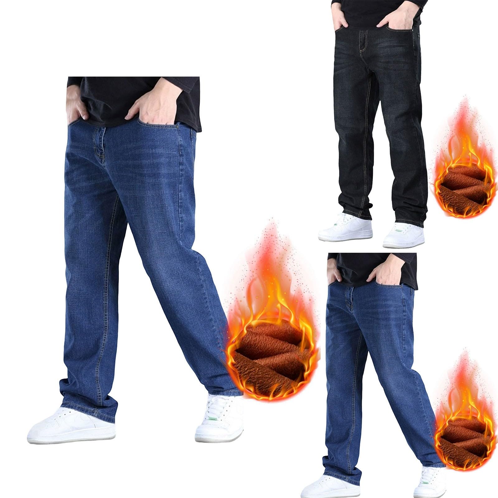 Generisch Pantalones vaqueros holgados para hombre, pantalones vaqueros de tallas grandes, pantalones de mezclilla, rectos, de pierna ancha, pantalones de ocio, ropa de calle, universidad, pantalones