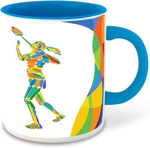 WHATS YOUR KICK® - Badminton Inspired Designer Printed Light Blue Ceramic Coffee |Tea |Milk Mug (Gift | Game |Sports|Motivational Quotes |Hobby (Multi 1)