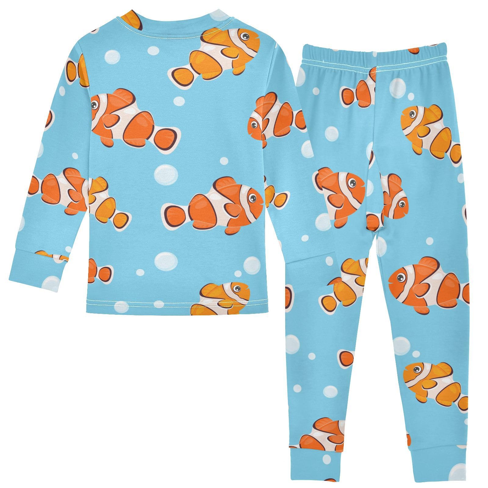 WIFIU Pajama Sets Long Sleeve Top and Pants Cartoon Clownfish Pattern Printed, Soft Cotton Sleepwear 2 Piece Pjs Set for Home Casual Size 3T
