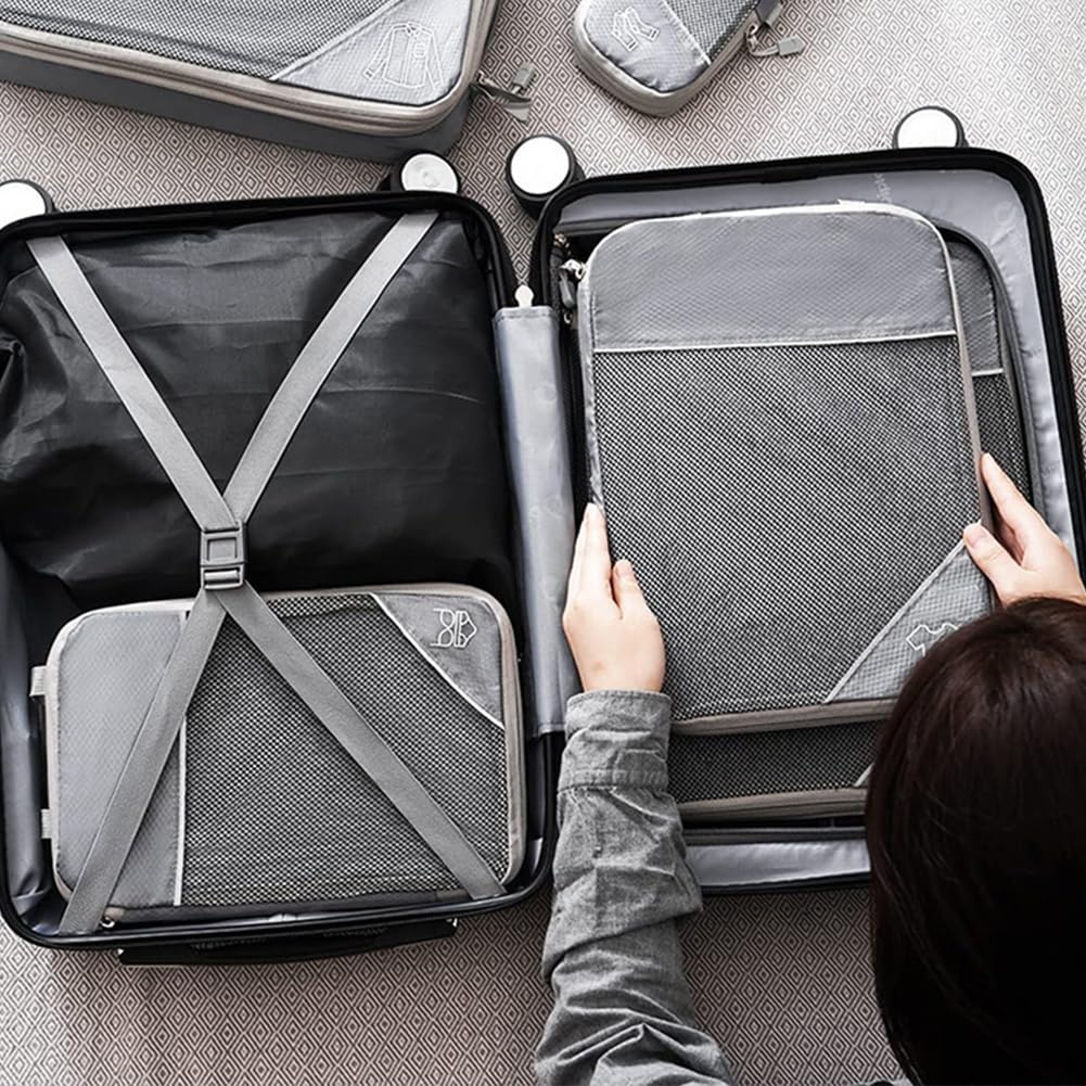 Genérico Bolsas Juego de 6 Cubos de compresión para organizar el Equipaje: Juego de Viaje de Malla expandible con Zapato, Maleta Ligera