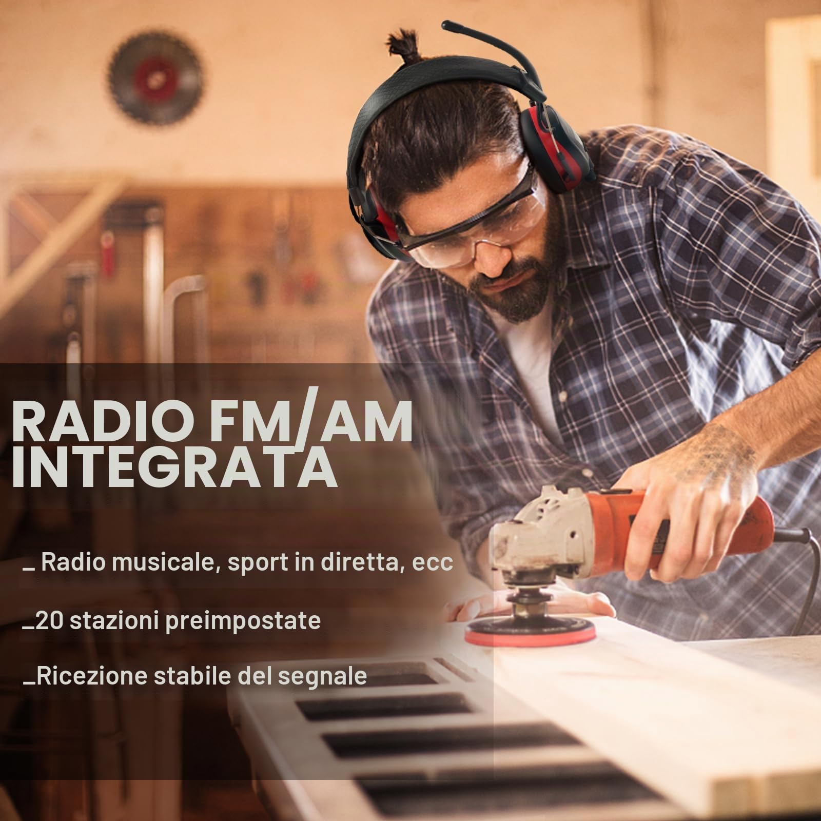 Cuffie Antirumore Bluetooth con radio FM/AM e microfono incorporato, Cuffie protettive contro il rumore perfette per Falciare, Segare, Officina, SNR 30dB