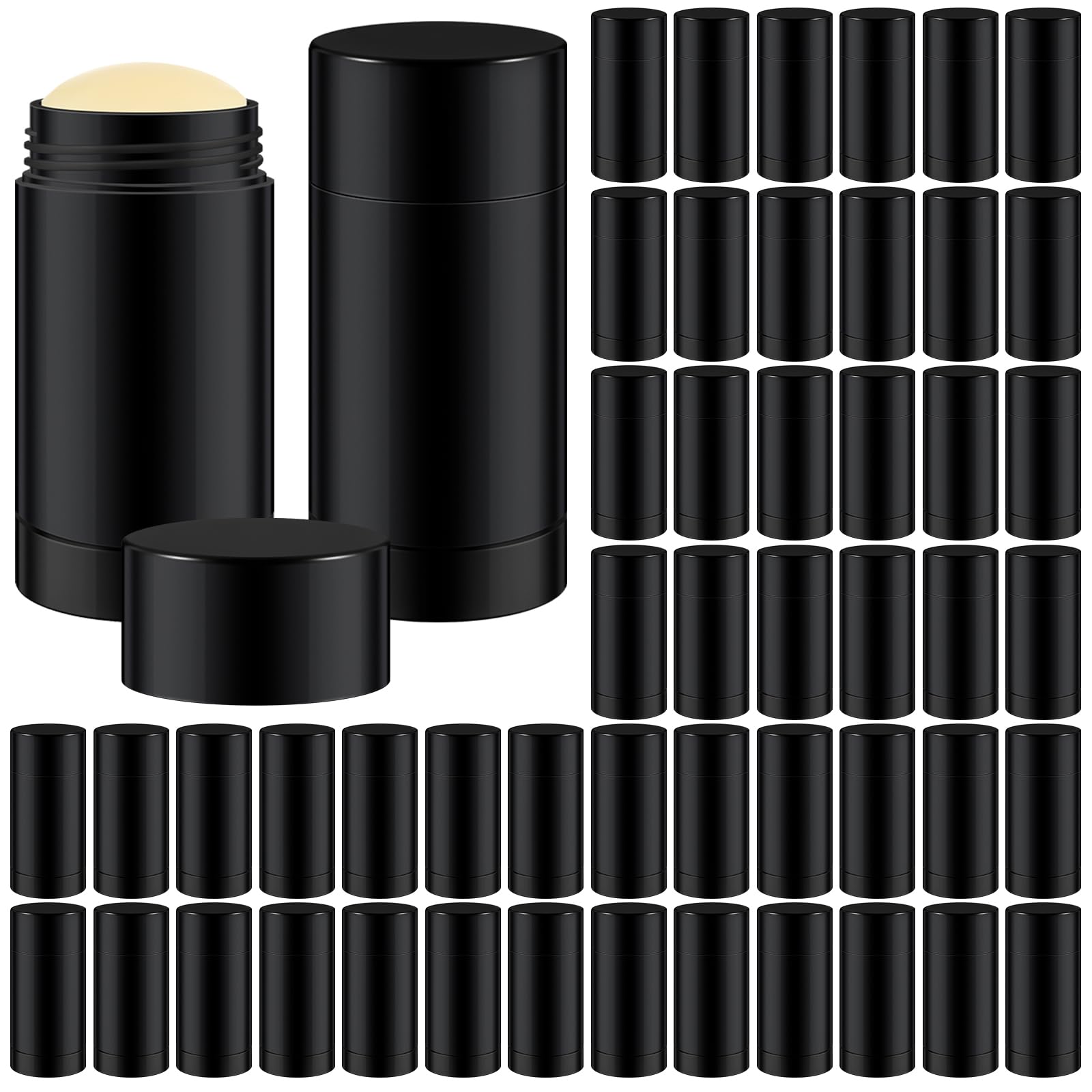 Photo 1 of Teenyyou 50 Pcs 50 ml empty Deodorant Containers Twist Filling Stick Plastic Deodorant Container Refillable Bottles Bottom Filling Round Lip Balm Tubes Cylinder for DIY Lip Balm(Black)